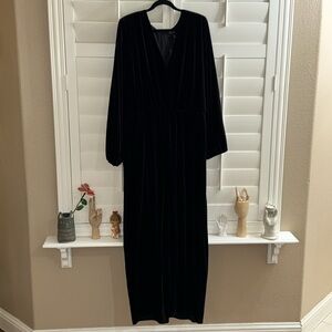 ELOQUII Velvet Wide Leg Jumpsuit Black Onyx